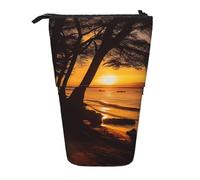 OUSIKA Astuccio portamatite telescopico con alberi in riva al mare in piedi e tramonto, astuccio per matite pop-up per penne e trucchi, regalo per Natale e vacanze, Nero , Taglia unica, Portamonete