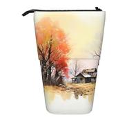 OUSIKA Astuccio portamatite telescopico con casa vecchia e alberi in piedi astuccio portapenne pop up astuccio per trucchi per regalo di Natale, Nero , Taglia unica, Portamonete