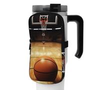 OUSIKA Borsa per bottiglia d'acqua con stampa dell'arena di pallacanestro, borsa portatile per bottiglie di bevande sportive, borsa con cerniera, borsa da cintura per uomo e donna, Nero , S