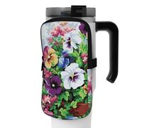 OUSIKA Borsa per bottiglia d'acqua con stampa di fiori del pensiero borsa portatile per bottiglie di bevande sportive borsa accessori borsa con cerniera borsa da cintura per uomo donna, Nero , M