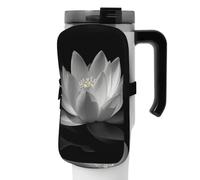 OUSIKA Borsa per bottiglia d'acqua con stampa di loto bianco e nero borsa per bottiglia d'acqua borsa portatile per bevande sportive borsa accessori borsa con cerniera borsa da cintura per uomo donna,