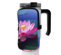 OUSIKA Borsa per bottiglia d'acqua con stampa di loto brillante, borsa per bottiglia d'acqua portatile, accessori per bottiglie di bevande, borsa con cerniera, borsa da cintura per uomo e donna, Nero