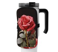 OUSIKA Borsa per bottiglia d'acqua con stampa di rose rosse e amore, borsa per bottiglia d'acqua portatile, accessori per bottiglie sportive, borsa con cerniera, borsa da cintura per uomo e donna,