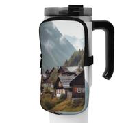 OUSIKA Borsa per bottiglia d'acqua con stampa vintage di case in montagna Borsa per bottiglia d'acqua Borsa portatile per bevande sportive borsa accessori borsa con cerniera borsa da cintura per uomo
