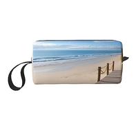 OUSIKA Borsa per cosmetici da donna con paesaggio da spiaggia, borsa per il trucco portatile, borsa da viaggio, borsa per ricevimento giornaliero, borsa da toilette di grande capacità, bianca, taglia