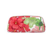 OUSIKA Borsa per il trucco in pelle con fiore di geranio rosso, astuccio da viaggio per articoli da toeletta borsa per cosmetici borsa per riporre oggetti quotidiani, Oro, Taglia unica