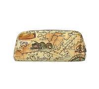 OUSIKA Borsa per trucchi con mappa del tesoro, in pelle, astuccio da viaggio, borsa per cosmetici, borsa per riporre oggetti quotidiani da donna, Oro, Taglia unica