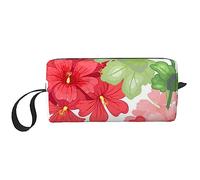 OUSIKA Borse cosmetiche con fiore di geranio rosso per le donne borsa portatile per il trucco borsa da viaggio borsa per ricevere quotidianamente borsa da toilette di grande capacità, bianca, taglia