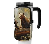 OUSIKA Carini orsetti Gioca nell'albero stampa bottiglia d'acqua sacchetto Tumbler sacchetto portatile sport bottiglia accessori borsa borsa cerniera sacchetto cintura per uomo donna, Nero , S