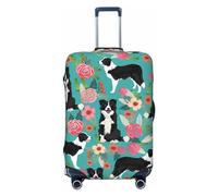 OUSIKA Copertura protettiva per bagagli, lavabile, elasticizzata, con motivo floreale Border Collie, antigraffio, adatta per bagagli da 45,7 a 81,7 cm, Nero , XL