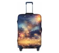 OUSIKA Copertura protettiva per valigia, lavabile, elasticizzata, protezione per valigie da notte con fuochi d'artificio, antigraffio, adatta per bagagli da 45-81 cm, Nero , L