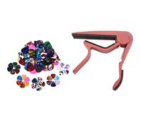 OUSIKA Guitar Clip Capo Clamp Guitars, Clamp Key Trigger Capo for Chitarra Classica Elettrica Acustica Rosa con Confezione da 60 Plettri for Chitarra Colorati Arte Astratta Chitarre