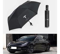 OUSIKA Ombrello per Auto Pieghevole Completamente Automatico, con Triplo Logo, Antivento Impermeabile, Accessori Decorativi, per Tesla Model 3 S X Y