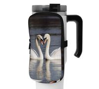 OUSIKA Romantico cigno bianco stampa bottiglia d'acqua sacchetto Tumbler sacchetto portatile sport bottiglia accessori borsa cerniera sacchetto cintura borsa per uomo donna, Nero , S