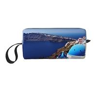 OUSIKA Santorini - Beauty case portatile da donna, con isola greca, vista mare, borsa da viaggio per ricevere tutti i giorni, borsa da toilette di grande capacità, bianca, taglia unica, bianco, Taglia