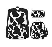 OUSIKA Set di 3 zaini con stampa a pois di mucca, stile casual, con portapranzo, astuccio per donne e uomini, Nero , Taglia unica, Zaini