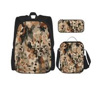 OUSIKA Set di 3 zaini con stampa mimetica marrone e leopardata, casual, con portapranzo, astuccio per donne e uomini, Nero , Taglia unica, Zaini