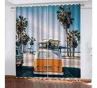 OUSIKA Tende Oscuranti Termiche Isolanti Per Camera Da Letto Stampa Digitale 3D Spiaggia Autobus Auto Motivo Finestra Bambini Moderne Occhielli 2 Pannelli 180x250Cm Soggiorno Decorazione