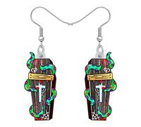 OUSIO Halloween Acrilico Bara Orecchini Spaventoso Funerale Morte Scrigno Ciondola Gioielli Ipoallergenici Per Le Donne Fascino Festival Decor Regali, Medium, Acrilico, Nessuna pietra preziosa