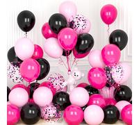 Ousuga 30 Pezzi Palloncini Rosa Neri, 12 Pollici Palloncini Rosa Pastello Opaco Rosa Caldo Fucsia Nero Coriandoli Palloncini Lattice per Ragazze Feste Compleanno Addio al Nubilato Matrimonio Battesimo