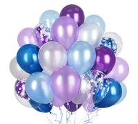 Ousuga Frozen Palloncini, 50 Pezzi 12 Pollici in Viola Bianco Blu, con Stampa Fiocchi di Neve, per Feste Compleanno Battesimo Natale