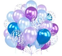 Ousuga Palloncini Blu Viola Frozen, 60 Pezzi 12 Pollici Metalliche Fiocco di Neve Argento per Compleanno Matrimonio Anniversario Baby Shower Ghiacciato Feste