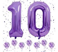 Ousuga Palloncini Compleanno Numero 10 Viola, 40 Pollici Grandi Palloncini Numeri Elio con 6Pz Palloncini Coriandoli Viola per 10 Ragazzi Ragazze Compleanno Anniversario Decorazioni Festa