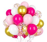 Ousuga Palloncini Rosa Fucsia Bianco Oro 50 Pezzi 12 Pollici, per Compleanno Bambina Natale Capodanno Baby Shower Battesimo Comunione Matrimonio Decorazione