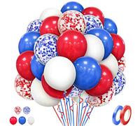 OUSUGA Palloncini Rossi Bianchi Blu 12 Pollici - 50 Pezzi con Coriandoli per Feste di Compleanno, Battesimo e Matrimonio