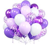 Ousuga Palloncini Viola Bianchi, 60 Pezzi 12 Pollici Palloncini Pastello Lilla Metallizzato Lavanda Coriandoli Palloncini Lattice per Compleanno Matrimonio Anniversario Baby Shower Feste Decorazioni