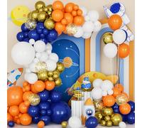 Ousuga Palloncino Blu Arancia Oro, 142 Pezzi Blu Notte Arancia Bianco Arco Palloncini Kit Oro Coriandoli Uomo Ragazzo Festa Compleanno Matrimonio Valentino Battesimo Bambino Proposta Laureato Decoraz