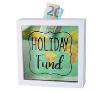 Out Of The Blue 144315 Salvadanaio Bianco in Plastica, Holyday Fund, Disegno Mappamondo, 15 Cm