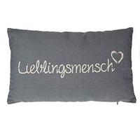 Out of the blue 190237 - Cuscino Decorativo Lieblingsmensch Grigio, Circa 30 x 50 cm, con Chiusura Lampo, 100% Cotone, Circa 300 g di Peso