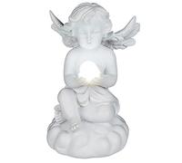 Angelo LED Sfera di Cristallo Seduto Bianco Putti 11x7,5cm con Batteria