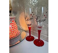 Out of the blue Calice da champagne con cuori e base rossa Love, ca. 5 x 20 cm, set da 2 pezzi, in confezione di carta kraft