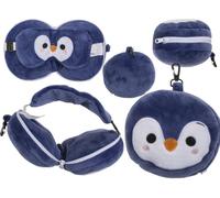 Out of the blue Cuscino da viaggio in peluche con maschera per gli occhi, pinguino, ca. 14 x 14 x 10 cm
