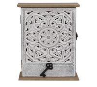 Out of the blue Holz-Schlüsselkasten mit Tür & weißem Blumendekor, ca. 20 x 26,5 cm Cassetta Portachiavi, Legno, Bianco, Taglia Unica