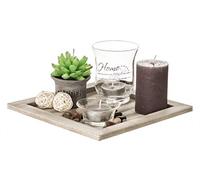 ootb out of The Blue kg Articoli Decorativi/Piatto Quadrato in Legno Naturale con portacandele, Candele e Pietre Decorative