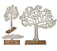 Out of the blue Statuetta decorativa con albero della vita argentato, elegante accessorio per la casa in materiale robusto su supporto in legno, albero simbolico per soggiorno e corridoio, idea regalo