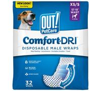 OUT! PetCare, Pannolini usa e getta per cani maschi, fascia addominale per cuccioli, per addestramento al vasino, fasce per la pancia per cani maschi, addestramento cuccioli, incontinenza, XS/S, 32