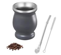 OUTALIZ Set da Tè MateTazza Mate in Acciaio Inox a Doppia Parete Isolata, set da tè Mate da 260 ml, con Cucchiaio a Cannuccia e Spazzola per la Pulizia, Cannuccia Mate in Acciaio Inox(Grigio)