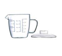 Outanaya Bicchiere di Vetro Resistente al Calore con Misurino e Coperchio per Casa e Ufficio Tazza Multifunzione per Latte Acqua e Bevande Design Creativo e Pratico
