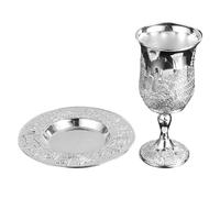 Outanaya Bicchiere Kiddush con Gambo e Piattino, Placcato Argento, Design Delicato per Eventi di Passover e Feste Nuziali, per Host e Hostess