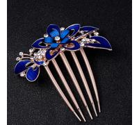 Outanaya Pettine Capelli Sposa con Strass Blu Scuro Accessorio Elegante per Cerimonie e Feste Ornamento Floreale Raffinato per Donne