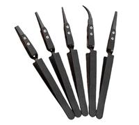 Outanaya Set da 5 Pinzette di Precisione Antistatiche in Plastica Punta Dritta e Curva, Pinzette Isolanti Non Conduttive per Elettronica e Saldatura, Manico Antiscivolo per Uso