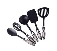 Outanaya Set Utensili Cucina 5 Pezzi in Nylon Nero Resistente al Calore Mestoli Ergonomici e Design Antiaderente per Uso in Cucina Domestica