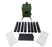 Outbacker Firebox - Stufa a legna portatile e kit completo di canna fumaria da 2,68 m, 12 kg, leggera, 3,5 kW, potenza di calore, per Tipis, yurte, tende a campana e glamping, colore: verde