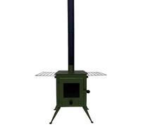 Outbacker Firebox Vista Eco Burn - Stufa a legna portatile e kit completo di canna fumaria da 2,68 m, con tecnologia Eco Burn, ideale per tende a campana, yurte e capanne (verde, kit stufa + borsa)