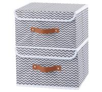 OUTBROS 2 Pezzo Scatole Cartone con Coperchio, Contenitore Pieghevole, 38x25x25 cm Cestini Armadio, Cubi di Tessuto con Maniglia, Organizer per vestiti, Modello W