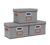 OUTBROS Scatole portaoggetti con coperchio, Cesto per scaffali, Cesti pieghevoli a cubo, contenitori in tessuto pieghevole, 38 x 25 x 25 cm, Grigio, 3 Pezzi